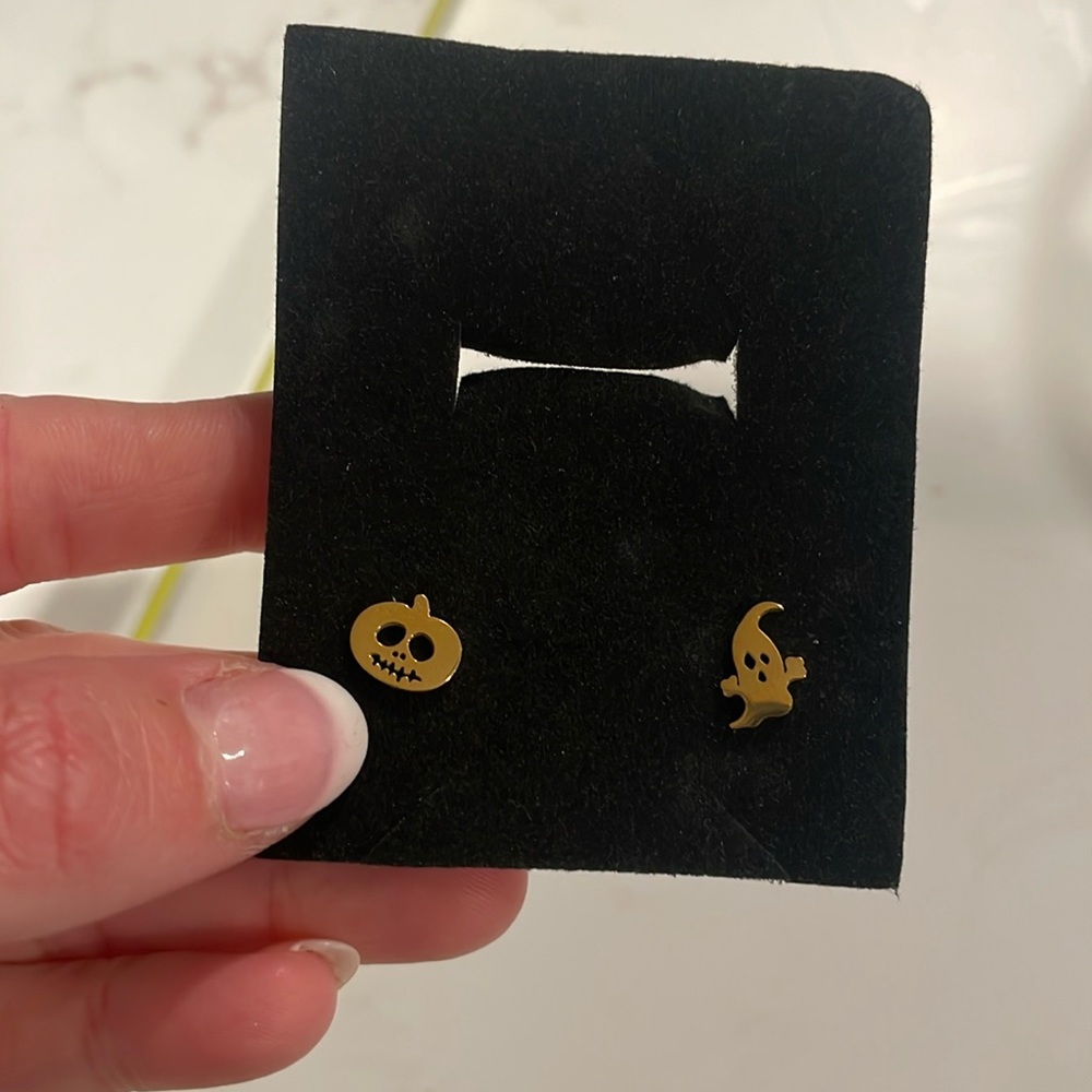 Halloween Pumpkin and Ghost Gold Earrings